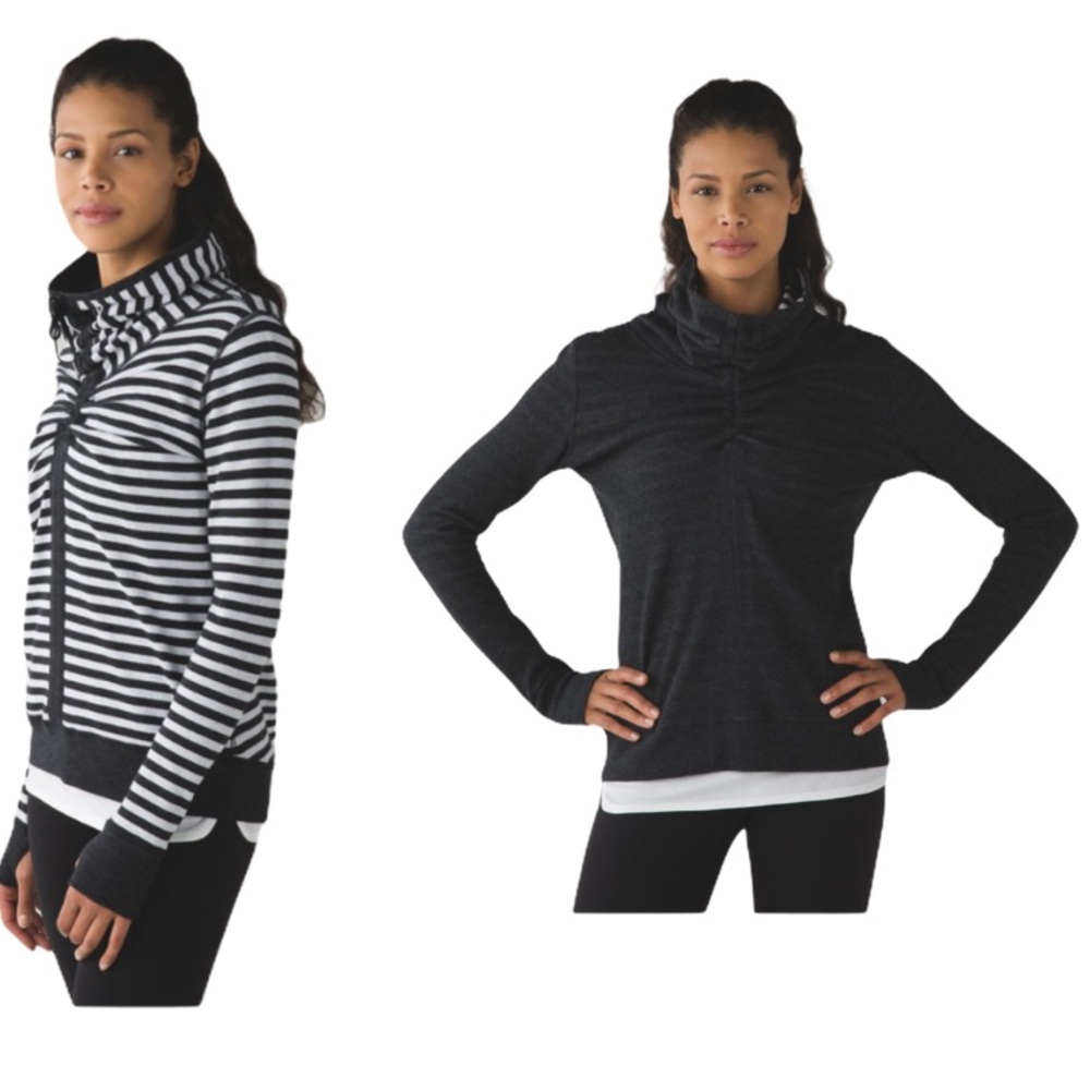 Lululemon In A Cinch reversible tee pullover Heathered Black Stripes Size 4
